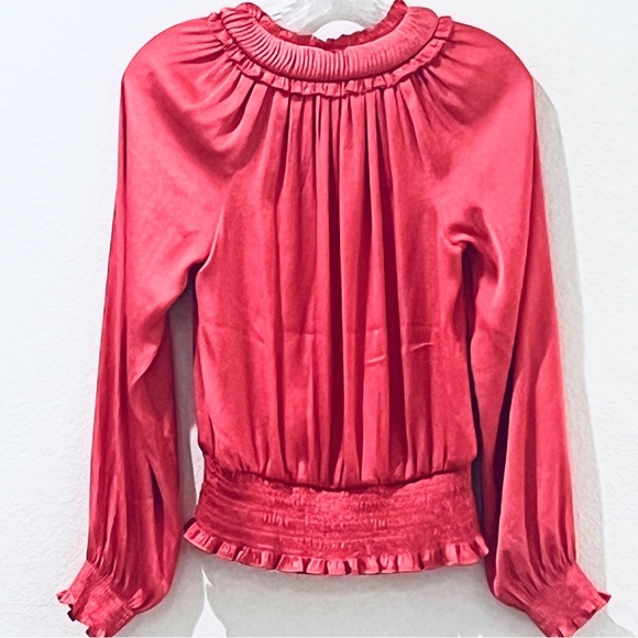 NEW Catherine Malandrino Long Sleeve Silky Blouse Tango Pink - Picture 4 of 4